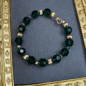 Elegant Green Crystal and 14K GF Gold Beaded Bracelet